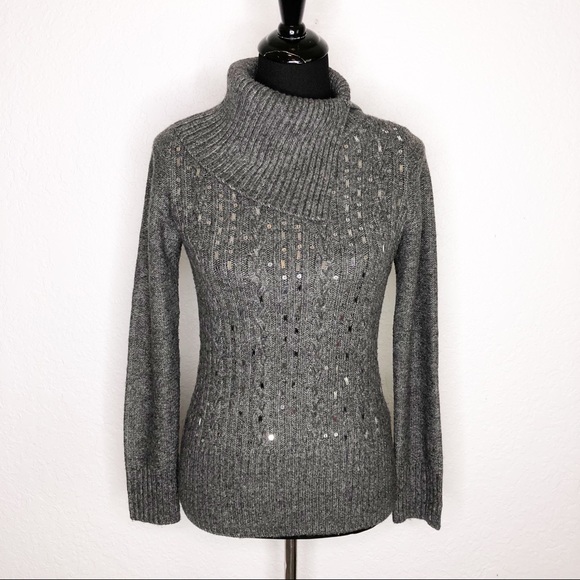 White House Black Market Sweaters - WHBM charcoal gray ribbed sequin turtleneck sweater size XS